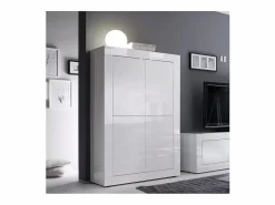 Meublorama Aparador de 4 puertas ISORA – lacado brillante – Diseño moderno y funcional Blanco Best