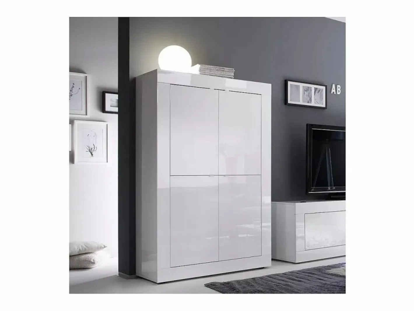 Meublorama Aparador de 4 puertas ISORA – lacado brillante – Diseño moderno y funcional Blanco Best