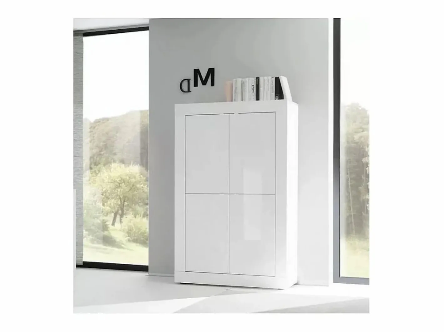 Meublorama Aparador de 4 puertas ISORA – lacado brillante – Diseño moderno y funcional Blanco Best