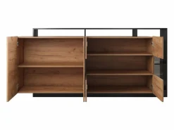 Vente-unique Aparador|Aparador de 4 puertas y 4 compartimentos con LEDs - Natural claro y Antracita - IDESIA