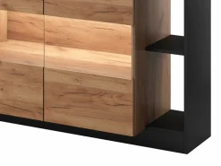 Vente-unique Aparador|Aparador de 4 puertas y 4 compartimentos con LEDs - Natural claro y Antracita - IDESIA