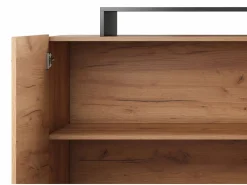 Vente-unique Aparador|Aparador de 4 puertas y 4 compartimentos con LEDs - Natural claro y Antracita - IDESIA