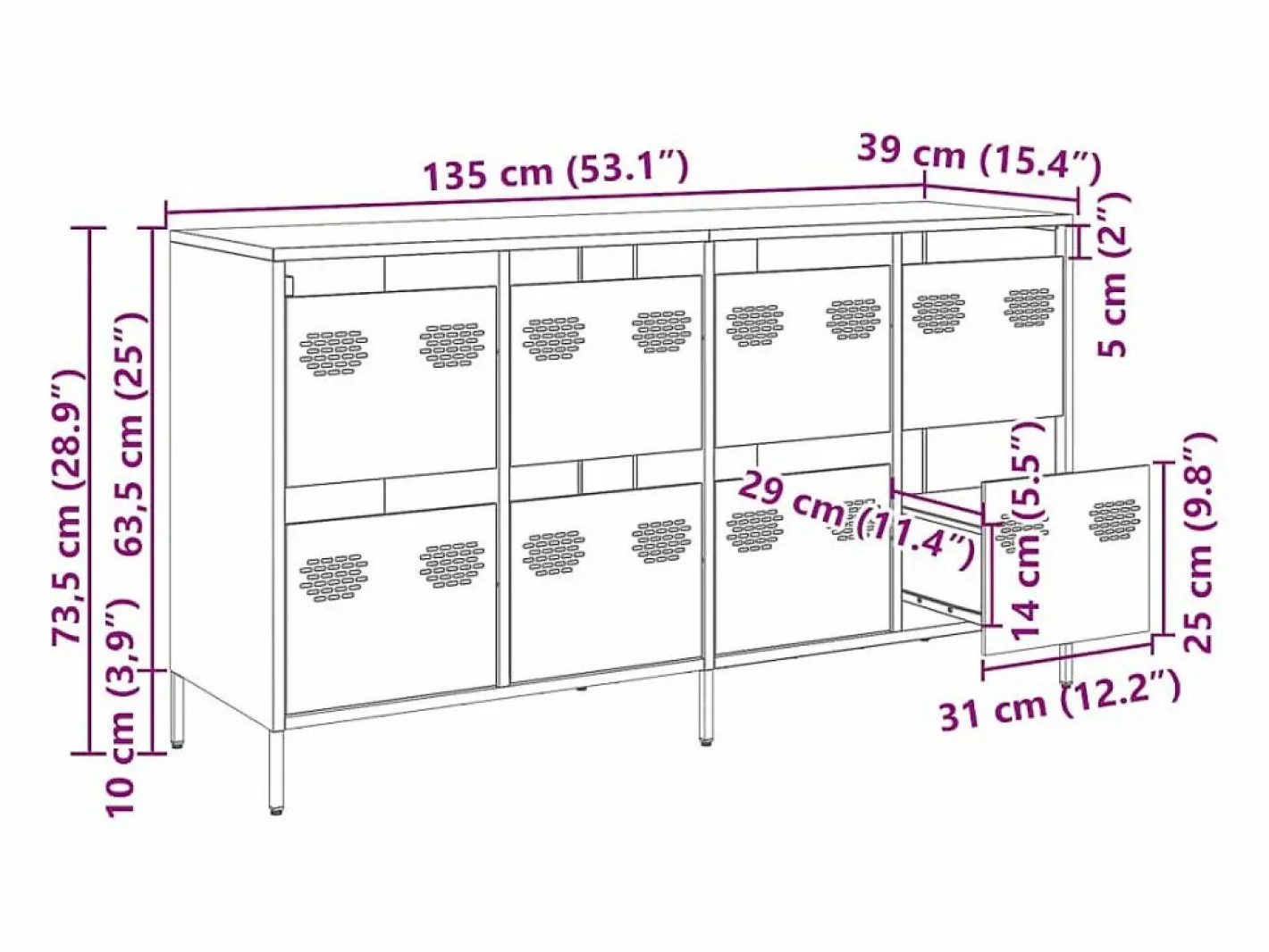 vidaxl Aparador De Cocina|Aparador de acero laminado en frío 135x39x73,5 cm