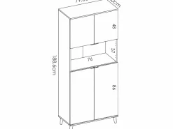 Aparador de cocina - 4 puertas, 1 hueco - Blanco y roble - WAJDI^Vente-unique Online
