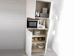 Aparador de cocina - 4 puertas, 1 hueco - Blanco y roble - WAJDI^Vente-unique Online