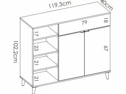 Aparador de cocina - 2 puertas, 1 cajón y 4 estantes - Blanco y roble - WAJDI^Vente-unique Hot