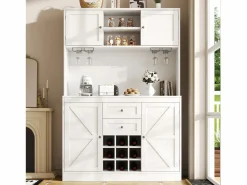 Aparador de cocina - 120 x 40 x 188 cm - con estantes regulables + botellero + 4 puertas + 2 cajones - MDF -^Merax Outlet