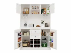 Aparador de cocina - 120 x 40 x 188 cm - con estantes regulables + botellero + 4 puertas + 2 cajones - MDF -^Merax Outlet