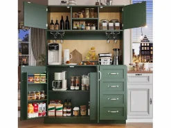Merax Aparador de cocina - 120 x 40 x 188 cm - con 4 puertas + LED + portavasos + cajones + estante snack - MDF - Verde Outlet
