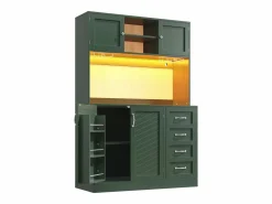 Merax Aparador de cocina - 120 x 40 x 188 cm - con 4 puertas + LED + portavasos + cajones + estante snack - MDF - Verde Outlet