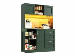 Merax Aparador de cocina - 120 x 40 x 188 cm - con 4 puertas + LED + portavasos + cajones + estante snack - MDF - Verde Outlet