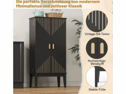 Merax Aparador de cocina - 120 x 59 x 30 cm - con 2 puertas con estantes - estilo vintage - MDF - Negro Best