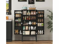 Merax Aparador de cocina - 120 x 59 x 30 cm - con 2 puertas con estantes - estilo vintage - MDF - Negro Best