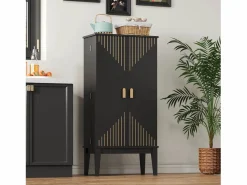 Merax Aparador de cocina - 120 x 59 x 30 cm - con 2 puertas con estantes - estilo vintage - MDF - Negro Best