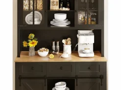 ModernLuxe Aparador de cocina - con LED - con puerta corredera y 3 cajones - con estante ajustable - Negro Sale