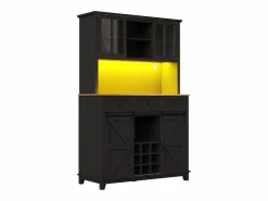 ModernLuxe Aparador de cocina - con LED - con puerta corredera y 3 cajones - con estante ajustable - Negro Sale