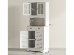 Aparador De Cocina|Aparador de cocina con 2 cajones y puertas de cristal, espacio para guardar vajilla, 68 x 39,5 x 170 cm,
