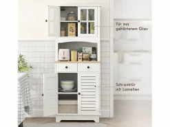 Aparador De Cocina|Aparador de cocina con 2 cajones y puertas de cristal, espacio para guardar vajilla, 68 x 39,5 x 170 cm,
