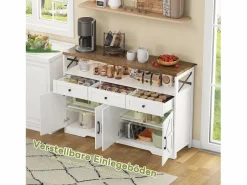 Aparador de cocina con 4 puertas - 140 x 95 x 35 cm - armarios con estantes + 3 cajones - MDF -^Merax Best
