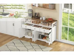 Aparador de cocina con 4 puertas - 140 x 95 x 35 cm - armarios con estantes + 3 cajones - MDF -^Merax Best