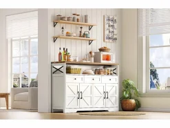 Aparador de cocina con 4 puertas - 140 x 95 x 35 cm - armarios con estantes + 3 cajones - MDF -^Merax Best