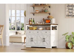Aparador de cocina con 4 puertas - 140 x 95 x 35 cm - armarios con estantes + 3 cajones - MDF -^Merax Best