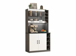 Merax Aparador De Cocina|Aparador de cocina con 4 puertas y compartimentos - 100 x 47 x 187 cm - Madera MDF - LEDs y canales para cables -