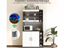 Merax Aparador De Cocina|Aparador de cocina con 4 puertas y compartimentos - 100 x 47 x 187 cm - Madera MDF - LEDs y canales para cables -