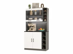 Merax Aparador De Cocina|Aparador de cocina con 4 puertas y compartimentos - 100 x 47 x 187 cm - Madera MDF - LEDs y canales para cables -