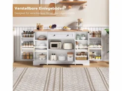 Aparador de cocina con 4 puertas y 1 cajón - 138 x 40 x 85 cm - Madera MDF - Estantes regulables - Natural +^Merax Clearance
