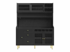 Aparador de cocina con iluminación LED, 4 puertas, 3 cajones y botellero -^Hauss Spole Online