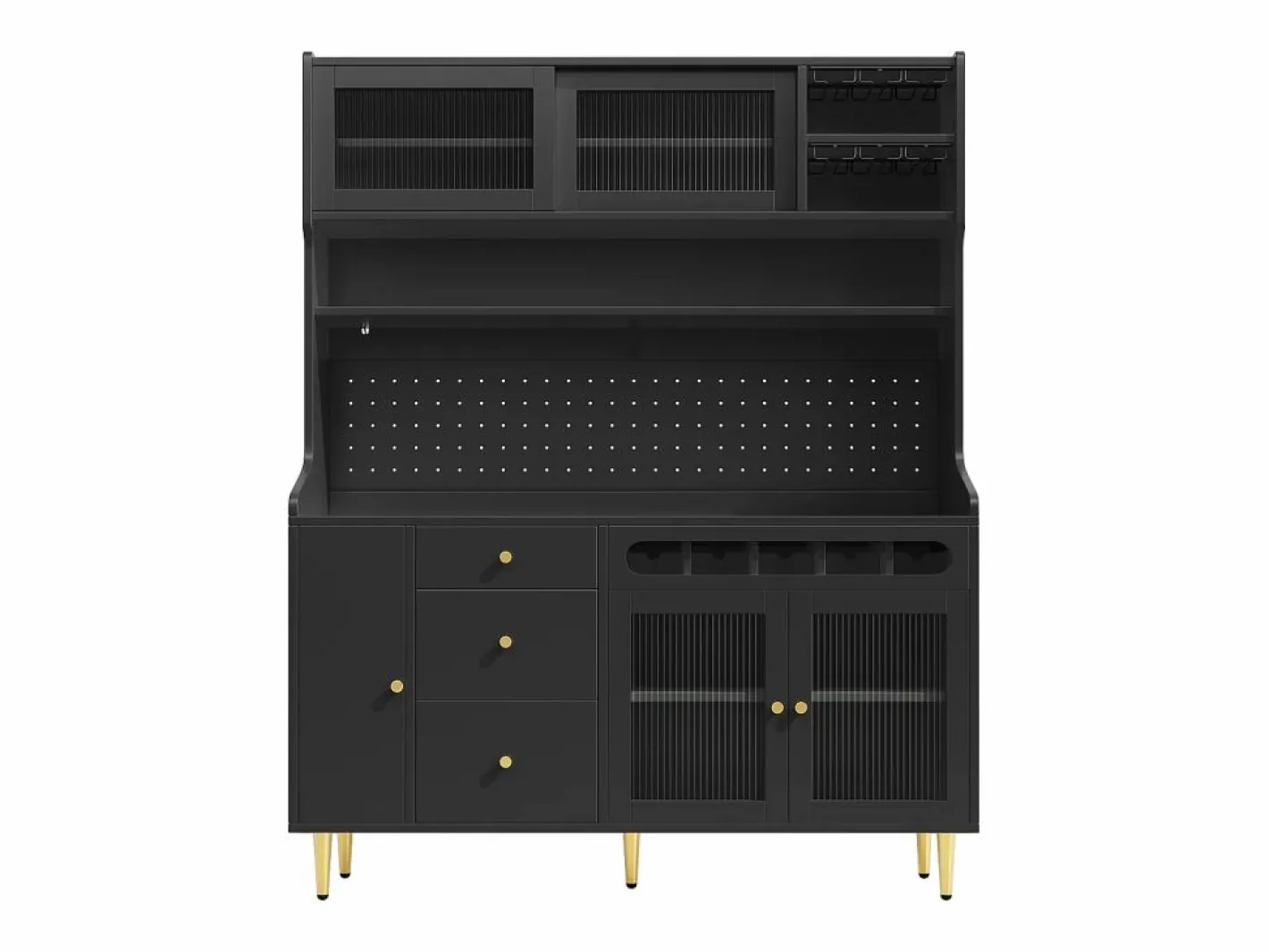 Aparador de cocina con iluminación LED, 4 puertas, 3 cajones y botellero -^Hauss Spole Online