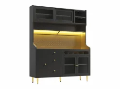 Aparador de cocina con iluminación LED, 4 puertas, 3 cajones y botellero -^Hauss Spole Online