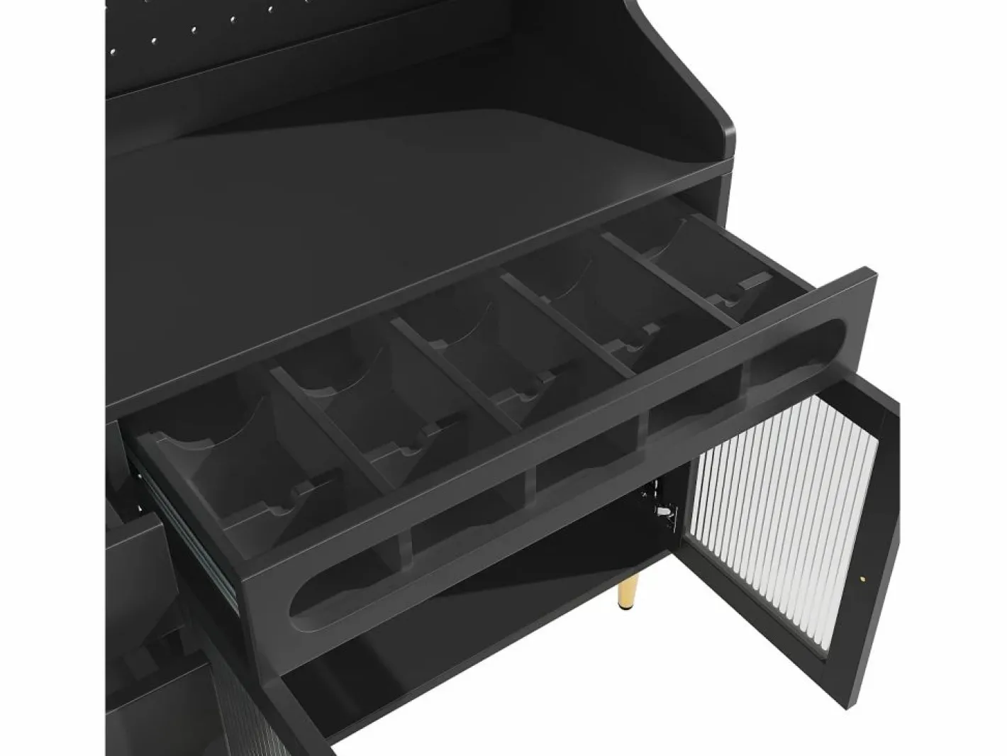 Aparador de cocina con iluminación LED, 4 puertas, 3 cajones y botellero -^Hauss Spole Online