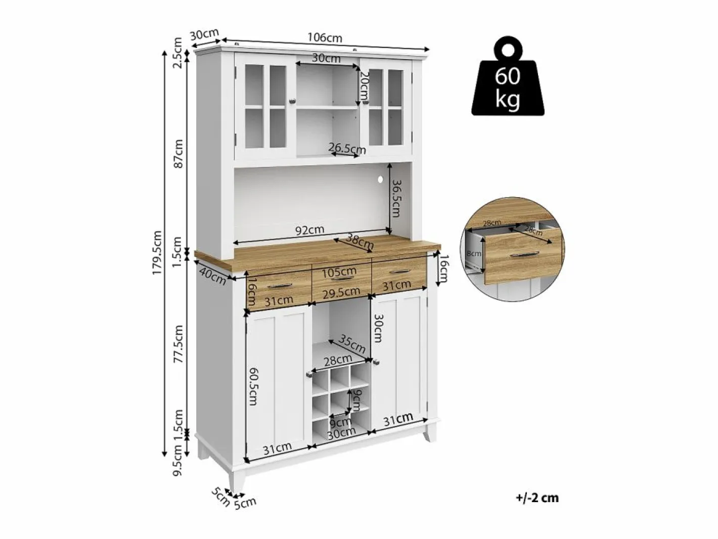 Aparador de cocina con iluminación LED, 3 cajones y 4 puertas - estantes regulables - y madera^Hauss Spole Hot