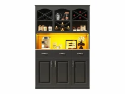 Hauss Spole Aparador de cocina con iluminación LED, 3 puertas y 3 cajones - Madera MDF negra Negro Online