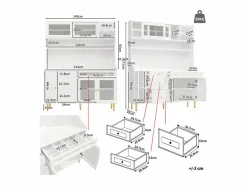 Hauss Spole Aparador de cocina con iluminación LED, 4 puertas, 3 cajones y botellero - Blanco Sale