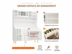 Hauss Spole Aparador de cocina con iluminación LED, 4 puertas, 3 cajones y botellero - Blanco Sale