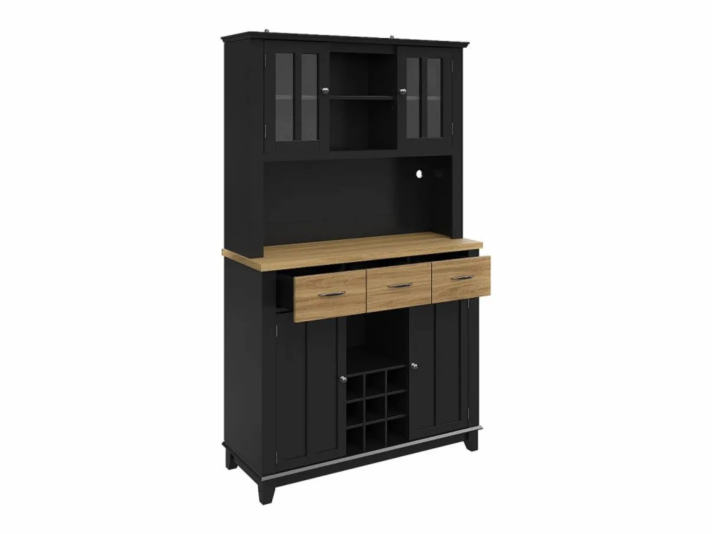 Hauss Spole Aparador De Cocina|Aparador de cocina con iluminación LED, 3 cajones y 4 puertas - estantes regulables - y madera