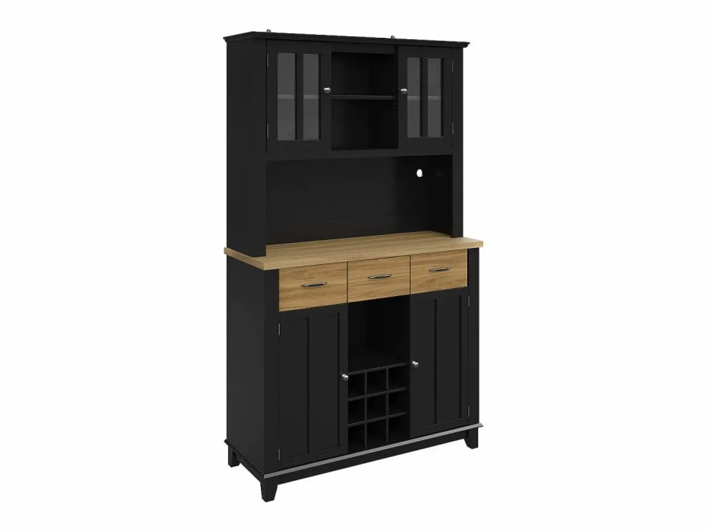 Hauss Spole Aparador De Cocina|Aparador de cocina con iluminación LED, 3 cajones y 4 puertas - estantes regulables - y madera