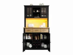 Hauss Spole Aparador De Cocina|Aparador de cocina con iluminación LED, 3 cajones y 4 puertas - estantes regulables - y madera