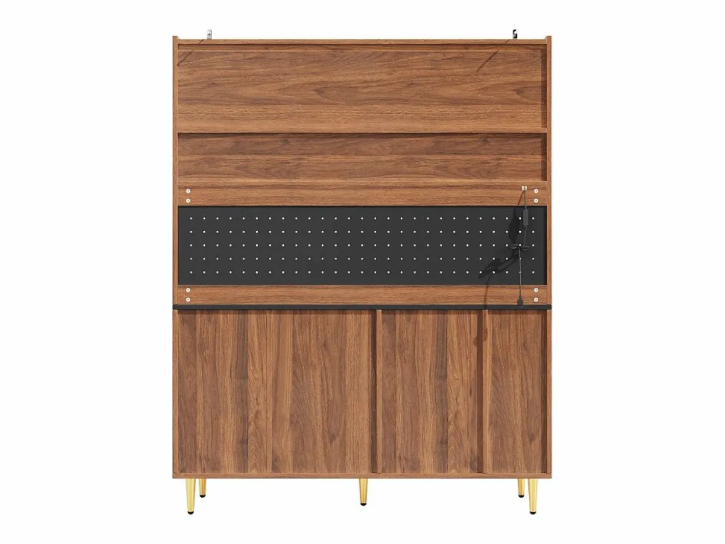 Hauss Spole Aparador De Cocina|Aparador de cocina con iluminación LED, 4 puertas, 3 cajones y botellero - Color nogal