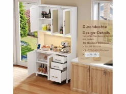 Merax Aparador de cocina con LED - 100 x 40 x 183 cm - con USB + enchufes + estantes regulables + 3 cajones - MDF - Blanco Sale