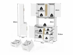 Merax Aparador de cocina con LED - 100 x 40 x 183 cm - con USB + enchufes + estantes regulables + 3 cajones - MDF - Blanco Sale