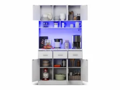 ModernLuxe Aparador De Cocina|Aparador de cocina con LED - 6 puertas, 3 cajones y 3 compartimentos abiertos -