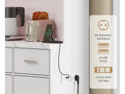 ModernLuxe Aparador De Cocina|Aparador de cocina con LED - 6 puertas, 3 cajones y 3 compartimentos abiertos -