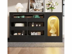 Merax Aparador De Cocina|Aparador de cocina con puerta - 120 x 40 x 75 cm - con 6 cajones + LED - MDF -