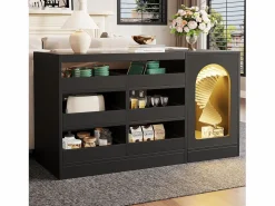 Merax Aparador De Cocina|Aparador de cocina con puerta - 120 x 40 x 75 cm - con 6 cajones + LED - MDF -