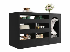 Merax Aparador De Cocina|Aparador de cocina con puerta - 120 x 40 x 75 cm - con 6 cajones + LED - MDF -