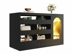 Merax Aparador De Cocina|Aparador de cocina con puerta - 120 x 40 x 75 cm - con 6 cajones + LED - MDF -
